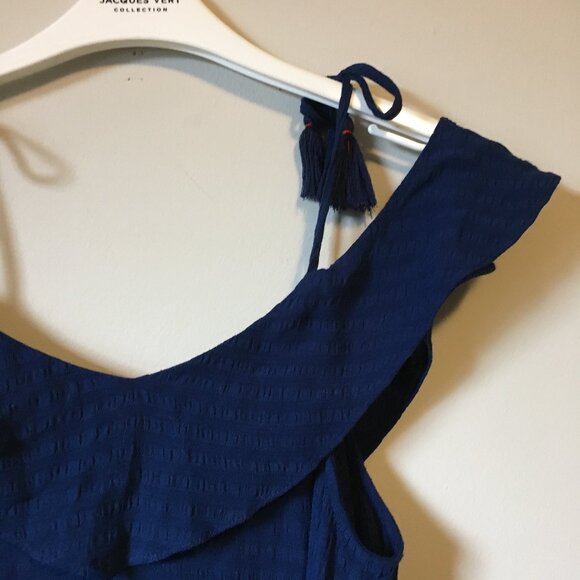 RW&CO. Navy Blue Off Shoulder Tasseled Rayon Beach House Tank Top - Picture 7 of 14